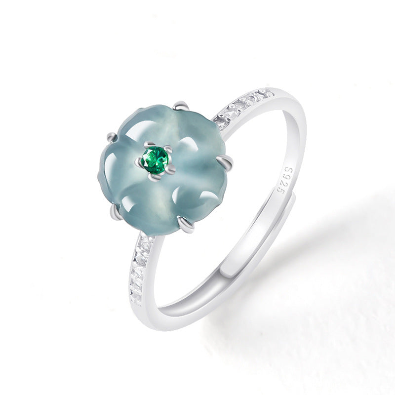 The Blossom Natural Blue Water Jadeite Adjustable Ring