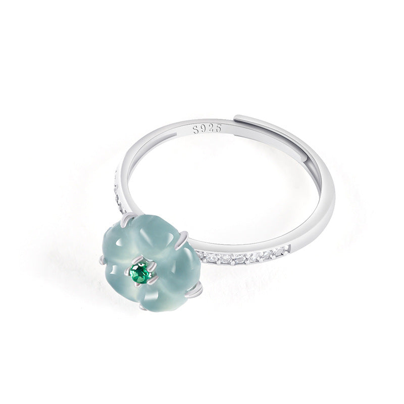 The Blossom Natural Blue Water Jadeite Adjustable Ring